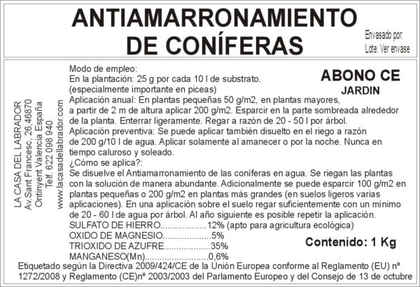 Etiqueta Antiamarronamiento Coniferas